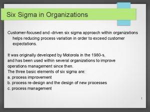 Six Sigma in Organizations Customerfocused and driven six