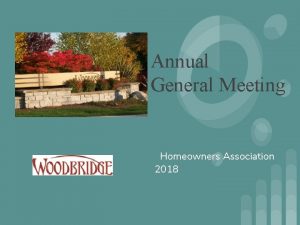 Annual General Meeting Homeowners Association 2018 Todays Agenda