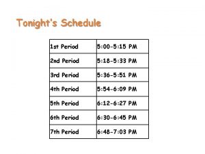 Tonights Schedule 1 st Period 5 00 5