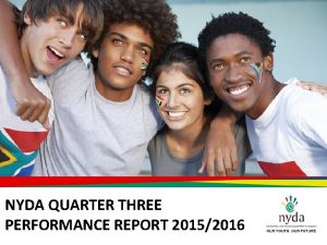 NYDA QUARTER THREE PERFORMANCE REPORT 20152016 AGENDA 1