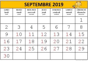 SEPTEMBRE 2019 LUNDI lundi 2 9 16 23