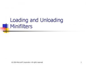 Loading and Unloading Minifilters 2004 Microsoft Corporation All