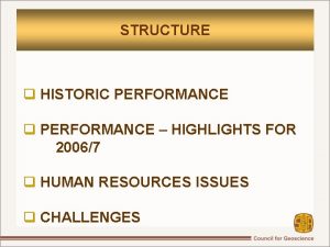 STRUCTURE q HISTORIC PERFORMANCE q PERFORMANCE HIGHLIGHTS FOR
