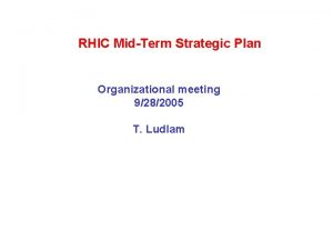 RHIC MidTerm Strategic Plan Organizational meeting 9282005 T