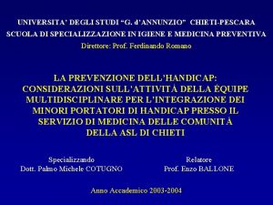 UNIVERSITA DEGLI STUDI G dANNUNZIO CHIETIPESCARA SCUOLA DI