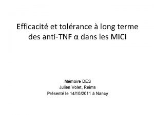 Efficacit et tolrance long terme des antiTNF dans