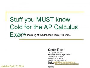 Stuff you MUST know Cold for the AP