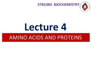 STB 1083 BIOCHEMISTRY Lecture 4 AMINO ACIDS AND