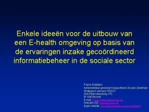 Enkele ideen voor de uitbouw van een Ehealth