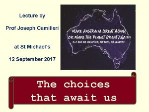 Lecture by Prof Joseph Camilleri at St Michaels