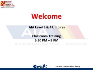 Welcome AIA Level 3 4 Umpires Classroom Training
