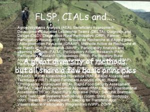 FLSP CIALs and Agroecosystems Analysis AEA Beneficiary Assessment