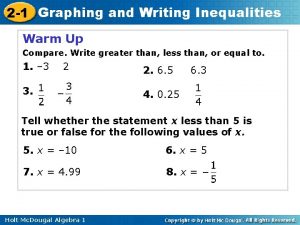 2 1 Graphing and Writing Inequalities Warm Up