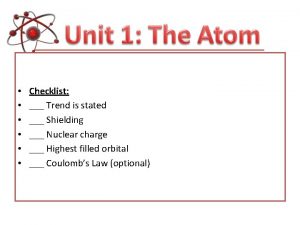 Checklist Trend is stated Shielding Nuclear charge Highest