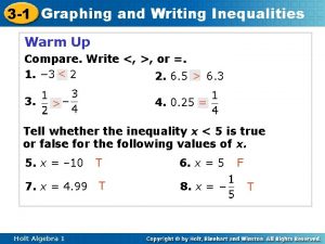 3 1 Graphing and Writing Inequalities Warm Up