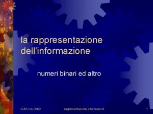 la rappresentazione dellinformazione numeri binari ed altro IGEA