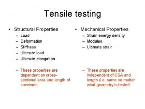 Tensile testing Structural Properties Load Deformation Stiffness Ultimate