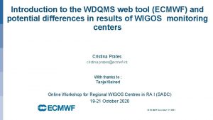 Introduction to the WDQMS web tool ECMWF and