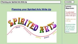 Planning your Spirited Arts Write Up 17122021 Lesson