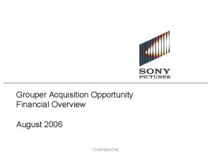 Grouper Acquisition Opportunity Financial Overview August 2006 CONFIDENTIAL