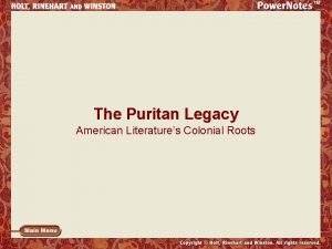 The Puritan Legacy American Literatures Colonial Roots 2003