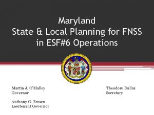 Maryland State Local Planning for FNSS in ESF6