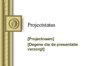 Projectstatus Projectnaam Degene die de presentatie verzorgt Statusoverzicht
