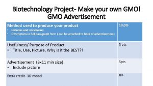 Biotechnology Project Make your own GMO GMO Advertisement