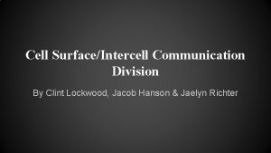 Cell SurfaceIntercell Communication Division By Clint Lockwood Jacob