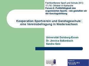 Fachkonferenz Sport und Schule 2013 17 18 Oktober