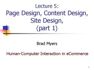 Lecture 5 Page Design Content Design Site Design