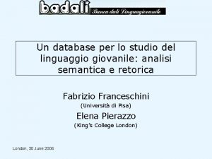 Un database per lo studio del linguaggio giovanile