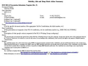 Mobility Idle and Sleep Mode Adhoc Summary IEEE