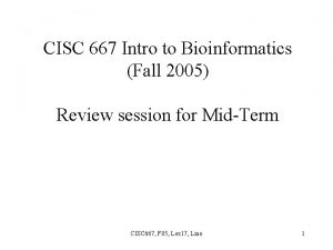 CISC 667 Intro to Bioinformatics Fall 2005 Review