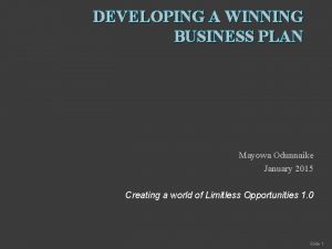 DEVELOPING A WINNING BUSINESS PLAN Mayowa Odunnaike January