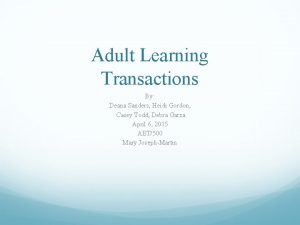 Adult Learning Transactions By Deana Sanders Heidi Gordon