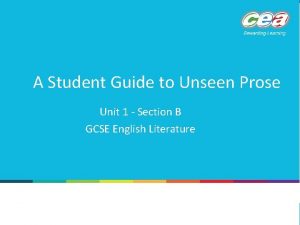A Student Guide to Unseen Prose Unit 1