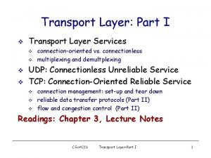 Transport Layer Part I v Transport Layer Services