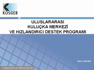 ULUSLARARASI KULUKA MERKEZ VE HIZLANDIRICI DESTEK PROGRAMI 2016