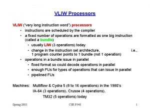 VLIW Processors VLIW very long instruction word processors
