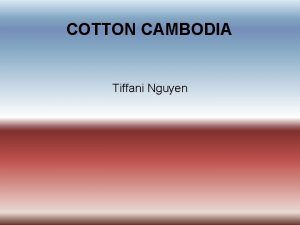 COTTON CAMBODIA Tiffani Nguyen INTRODUCTION v Cambodia is