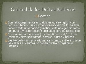 Generalidades De Las Bacterias Bacteria Son microorganismos unicelulares