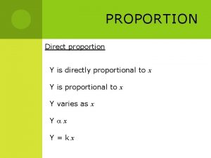 PROPORTION Direct proportion Y is directly proportional to