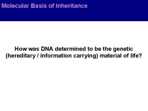 Molecular Basis of Inheritance How was DNA determined