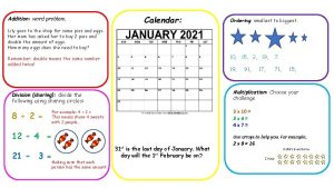Calendar Addition word problem Ordering smallest to biggest
