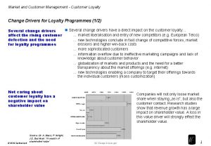 Market and Customer Management Customer Loyalty Change Drivers