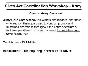 Sikes Act Coordination Workshop Army General Army Overview