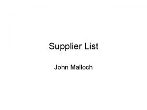 Supplier List John Malloch Ledger Hierarchy Rates and