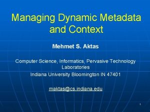 Managing Dynamic Metadata and Context Mehmet S Aktas