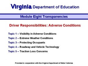 Virginia Department of Education Module Eight Transparencies Driver
